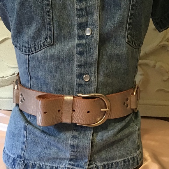 Cache’ Brushed Gold Leather Braided Belt NWOT - Picture 3 of 9